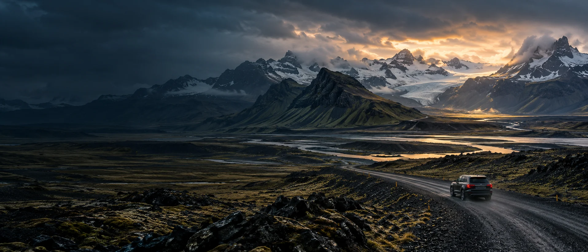 Winding Icelandic mountain road and private 4x4