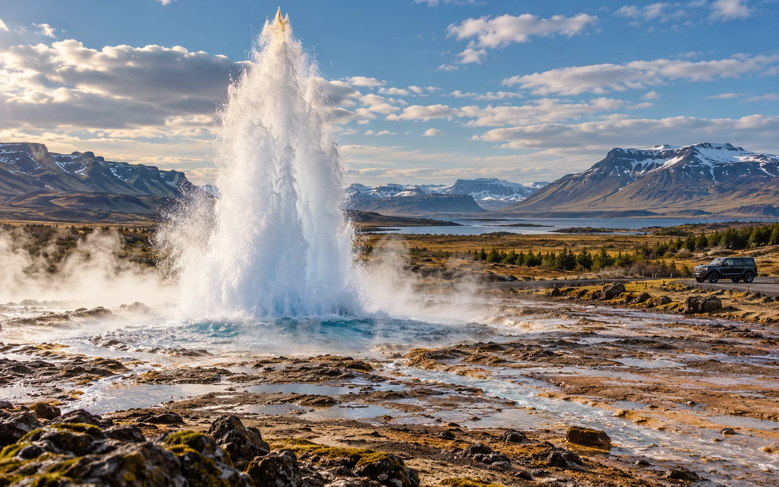 Geothermal geyser and volcanic scenery in Iceland